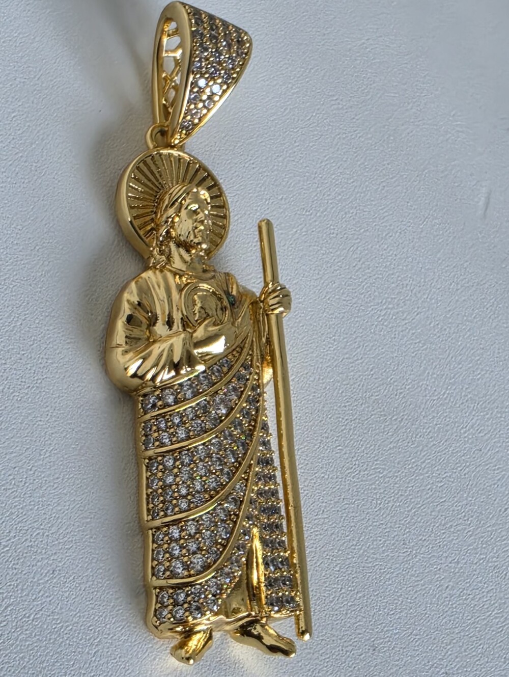 San Judas Tadeo Gold Plated Rhinestone Religious Only Pendant